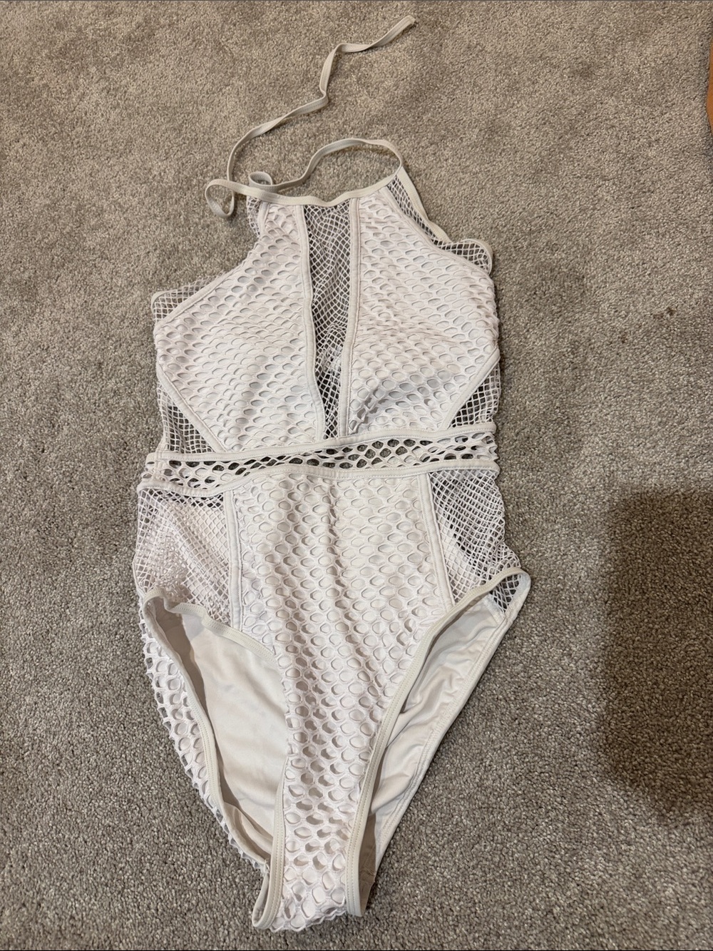 New Look White Halter Mesh One-Piece Swimsuit